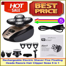 Load image into Gallery viewer, Rechargeable Electric Shaver Five Floating Heads Razors Hair Clipper Nose 5 in 1