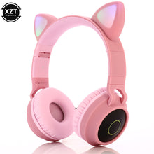 Load image into Gallery viewer, Cat Ear Bluetooth 5.0 Headphones LED Noise Cancelling Girls Kids Cute Headset Support TF Card Jack 3.5mm Mic Wireless Headphones