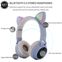 Load image into Gallery viewer, Cat Ear Bluetooth 5.0 Headphones LED Noise Cancelling Girls Kids Cute Headset Support TF Card Jack 3.5mm Mic Wireless Headphones