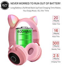 Load image into Gallery viewer, Cat Ear Bluetooth 5.0 Headphones LED Noise Cancelling Girls Kids Cute Headset Support TF Card Jack 3.5mm Mic Wireless Headphones