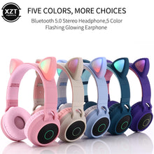 Load image into Gallery viewer, Cat Ear Bluetooth 5.0 Headphones LED Noise Cancelling Girls Kids Cute Headset Support TF Card Jack 3.5mm Mic Wireless Headphones