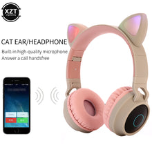Load image into Gallery viewer, Cat Ear Bluetooth 5.0 Headphones LED Noise Cancelling Girls Kids Cute Headset Support TF Card Jack 3.5mm Mic Wireless Headphones