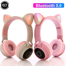 Load image into Gallery viewer, Cat Ear Bluetooth 5.0 Headphones LED Noise Cancelling Girls Kids Cute Headset Support TF Card Jack 3.5mm Mic Wireless Headphones