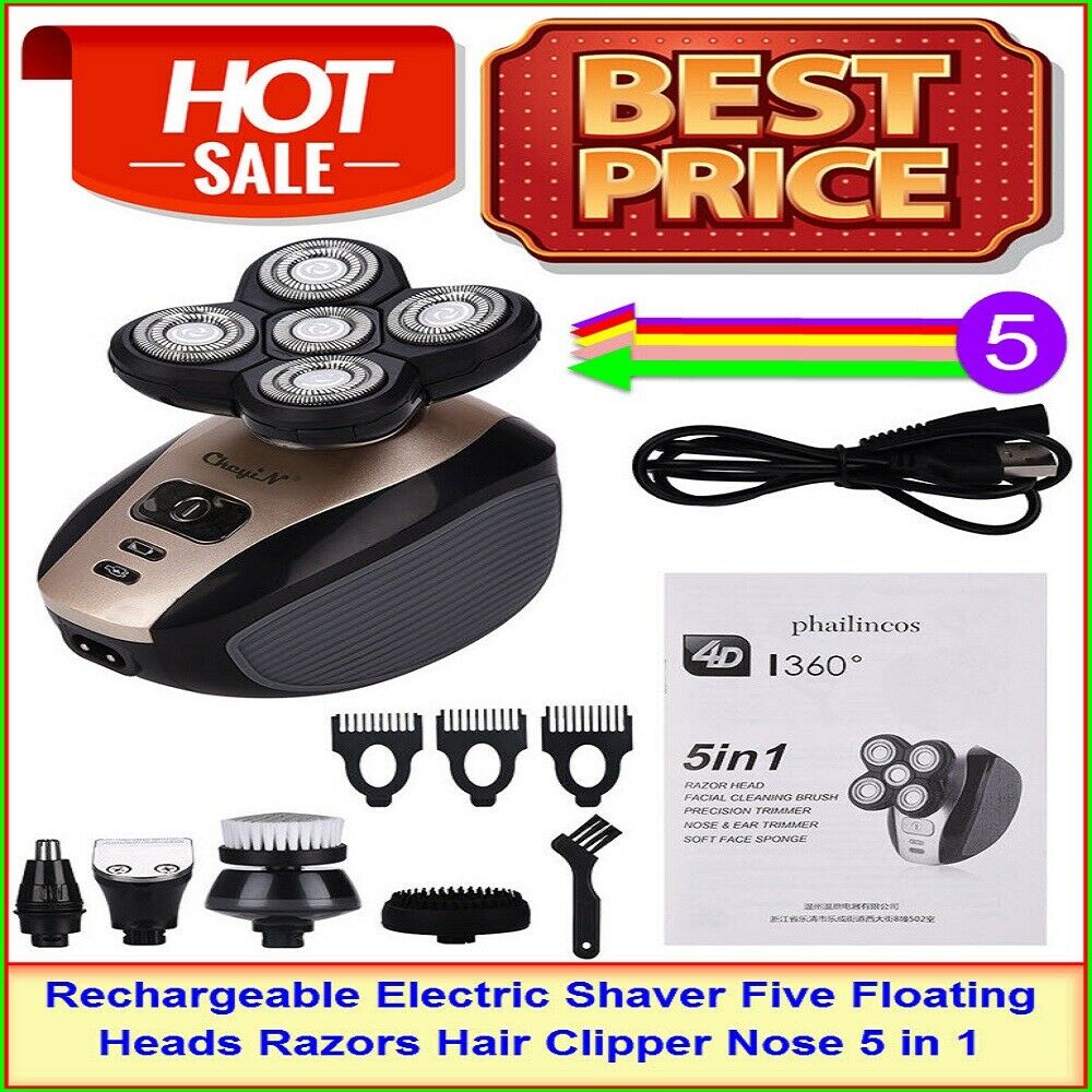 Rechargeable Electric Shaver Five Floating Heads Razors Hair Clipper Nose 5 in 1