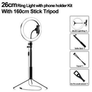 Photography Dimmable LED Selfie Ring Light Youtube Video Live 3500-5500k Photo Studio Light With Phone Holder USB Plug Tripod