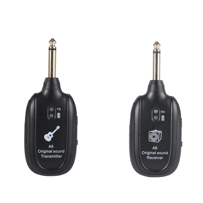 UHF Guitar Wireless System Transmitter Receiver Built-in Rechargeable (Black)