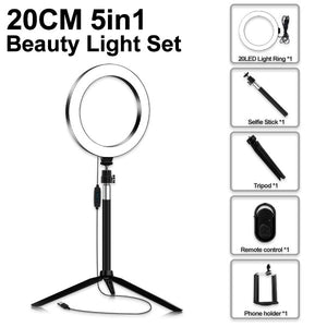 Photography Dimmable LED Selfie Ring Light Youtube Video Live 3500-5500k Photo Studio Light With Phone Holder USB Plug Tripod