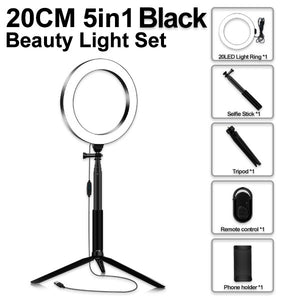 Photography Dimmable LED Selfie Ring Light Youtube Video Live 3500-5500k Photo Studio Light With Phone Holder USB Plug Tripod