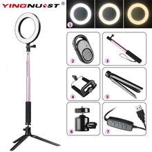 Load image into Gallery viewer, Photography Dimmable LED Selfie Ring Light Youtube Video Live 3500-5500k Photo Studio Light With Phone Holder USB Plug Tripod
