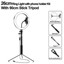 Load image into Gallery viewer, Photography Dimmable LED Selfie Ring Light Youtube Video Live 3500-5500k Photo Studio Light With Phone Holder USB Plug Tripod
